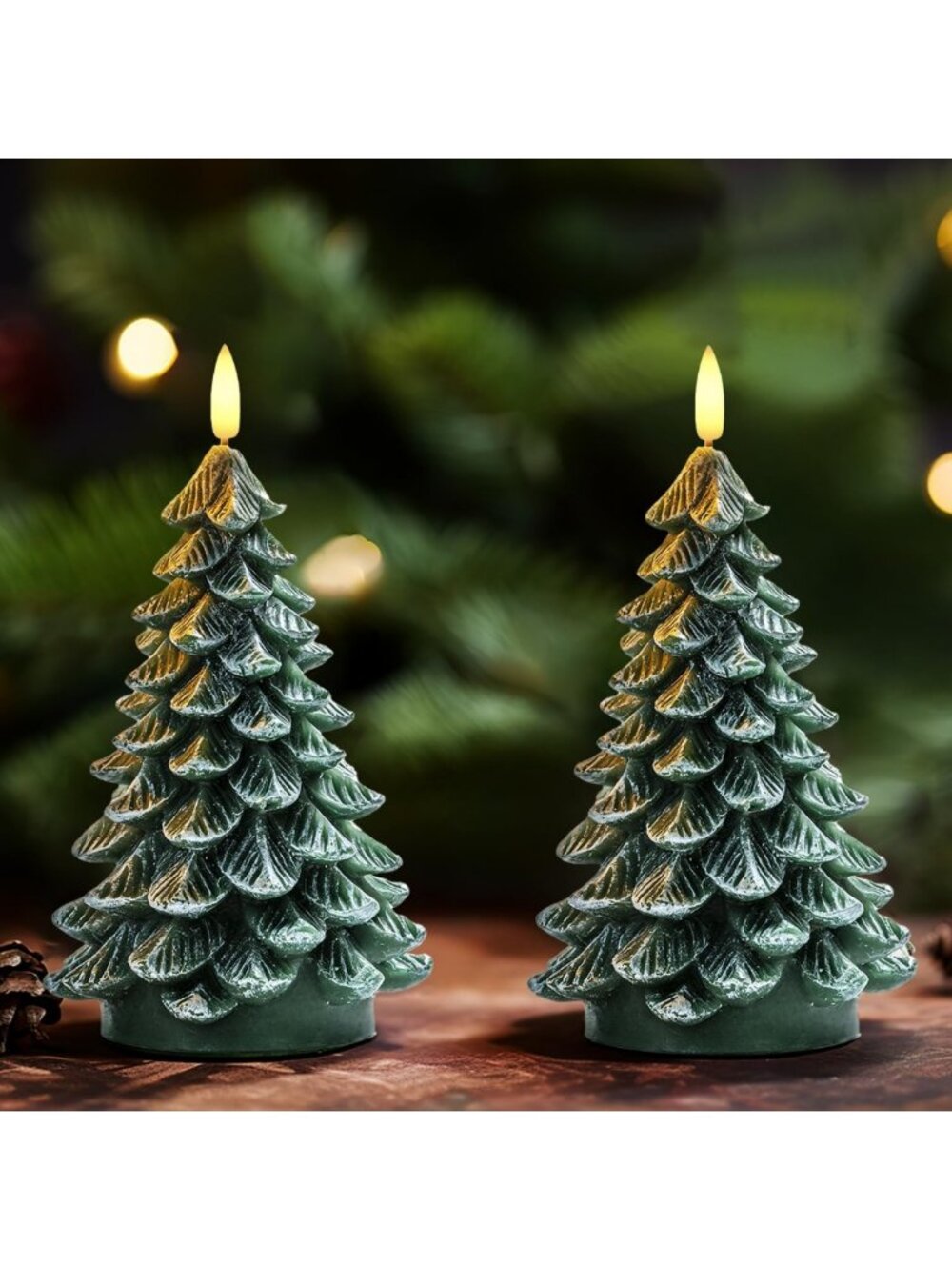Flameless LED Christmas Tree Candles - 2 Pcs, 6-Hour Timer, Green Battery